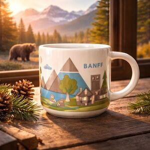2015 Starbucks Banff Mug - White, Green, and Blue